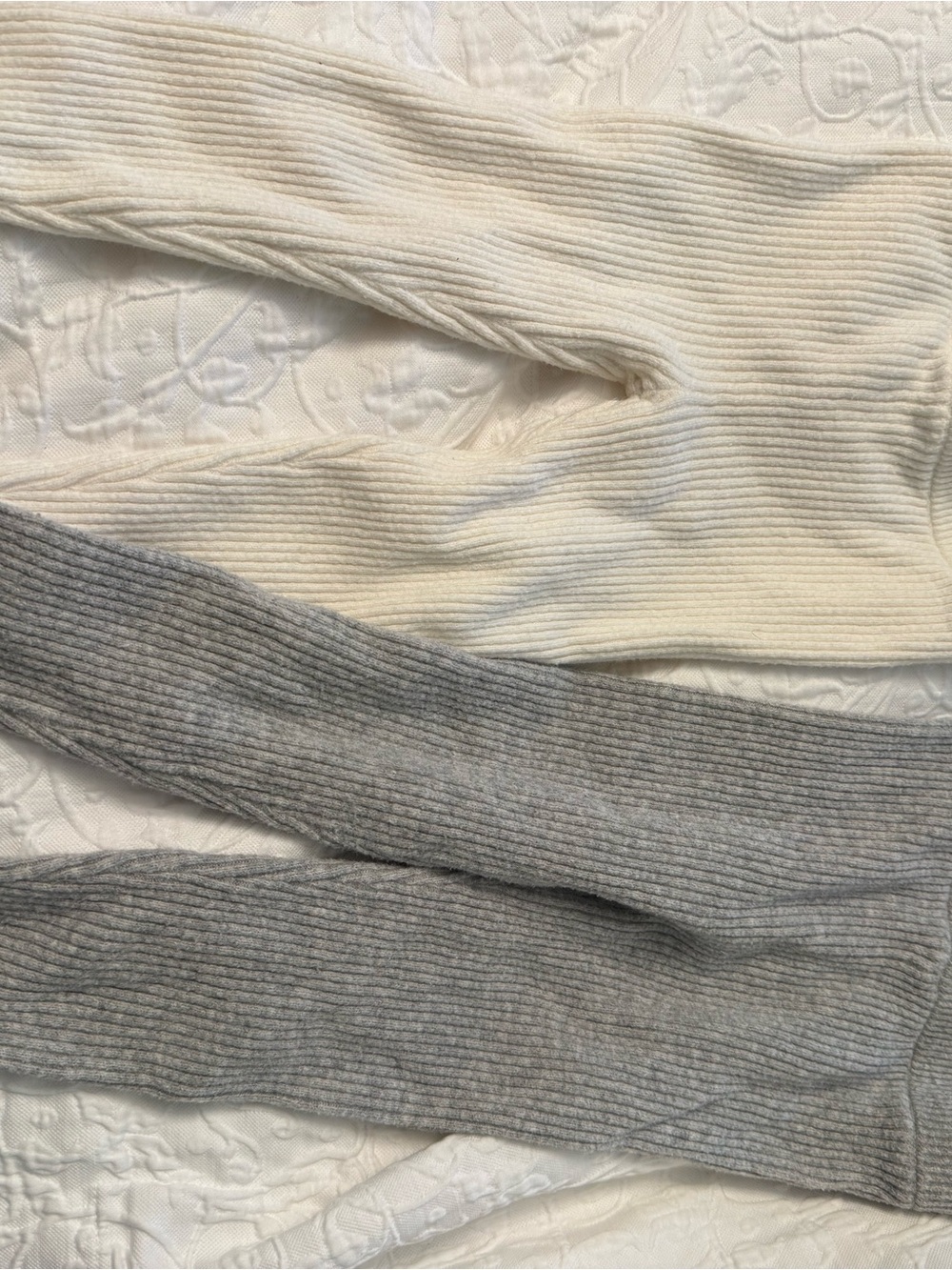 gap Bundle Ribbed Cotton Knit Leggings in Cream and Heather Gray